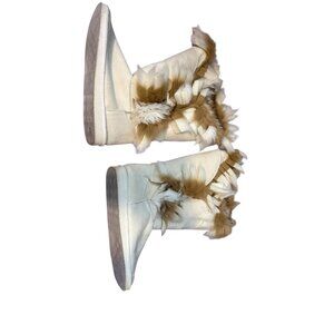 Women’s Faux Fur Trim Winter Boots – Size 10 – Cream / Tan – Cozy Lined – Boho S
